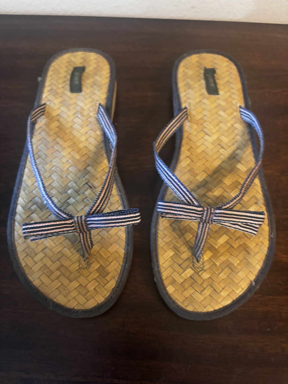 J. Crew Red White Blue Ribbon Bow Basket Weave Insole Flip Flop Sandals Sz 8