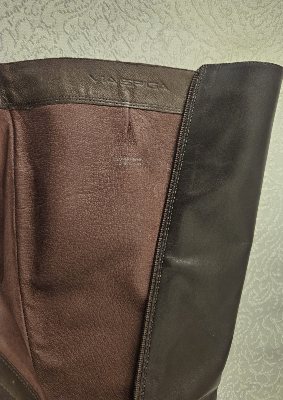 Via Spiga brown Leather Knee High Stiletto Boots Zip Accent Women’s Size 8M