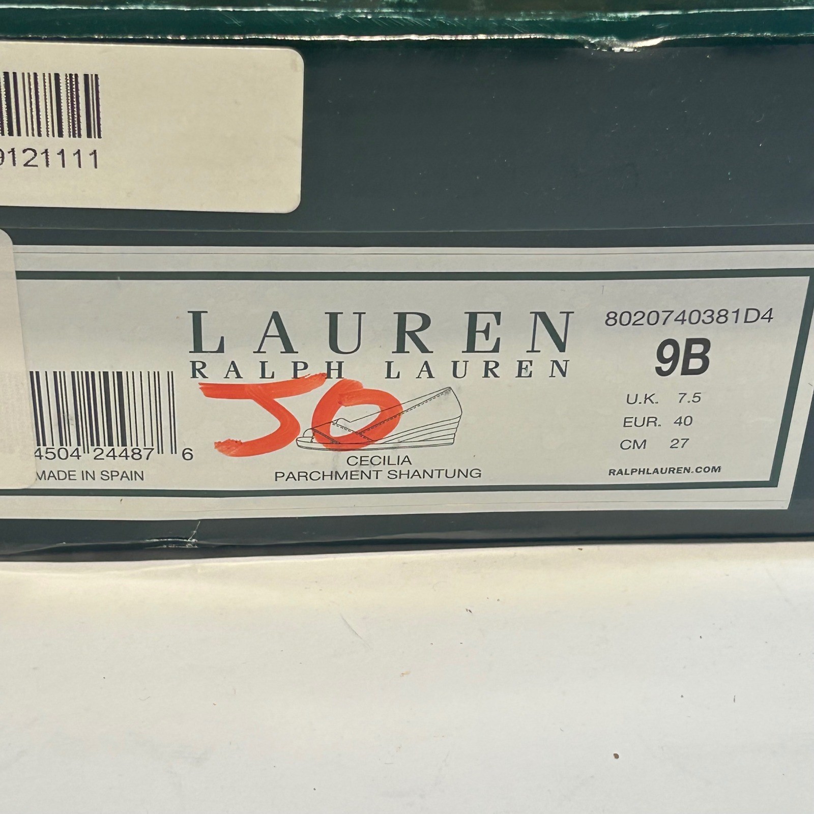 Lauren Ralph Lauren Cecilia Parchment Shantung Espadrille Wedges Gold 9B Spain