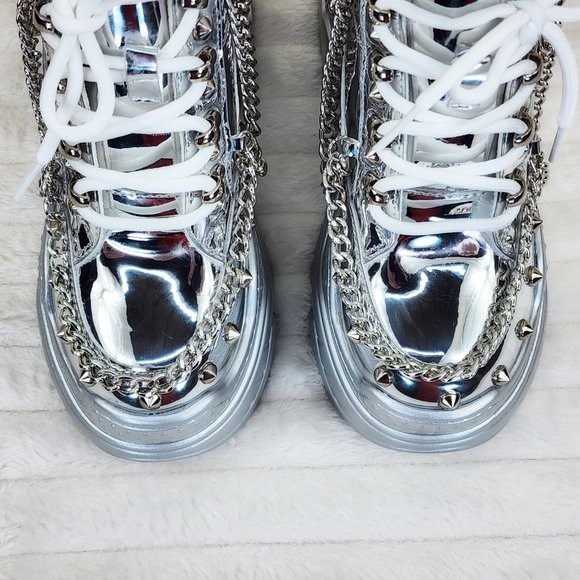 Space Candy Silver Platform Chain Sneaker Hidden Wedge Streetwear Kicks