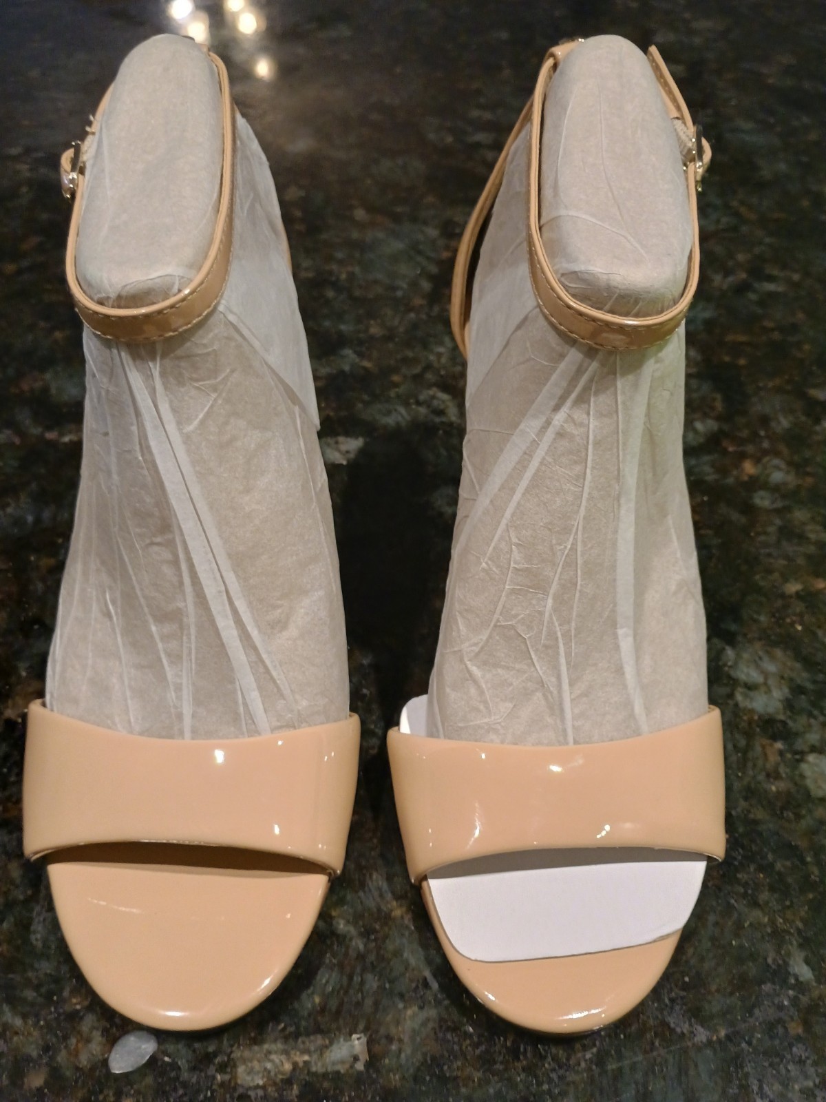 Sam Edelman Robyn Beige Blush Patent Leather Sandals Block Heels Shoes 5 M