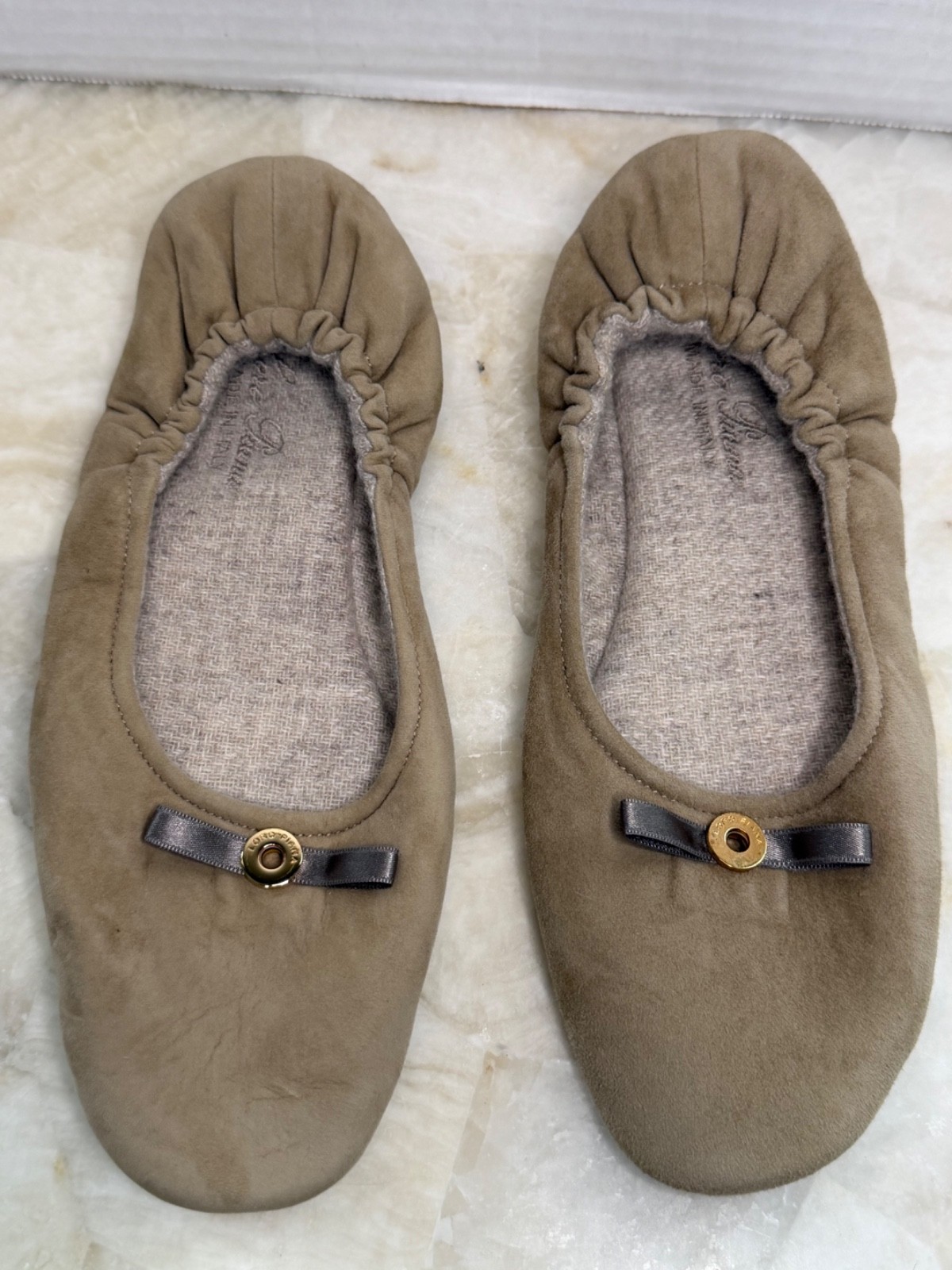 New Loro Piana Suede Ballerina Slippers 100% Cashmere Lined + Travel Pouch 38