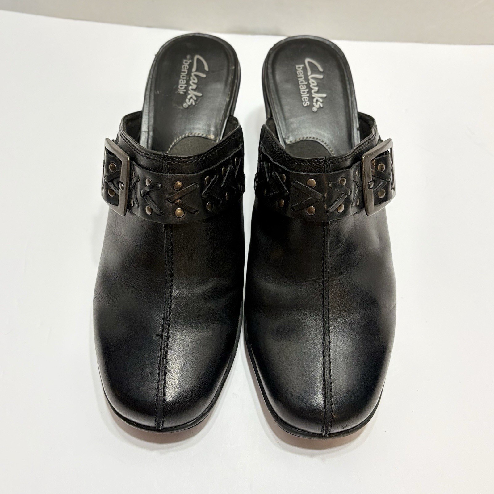 Clarks Bendables Black Leather Mule Clog Business Casual Shoe 83544 Women 9.5M