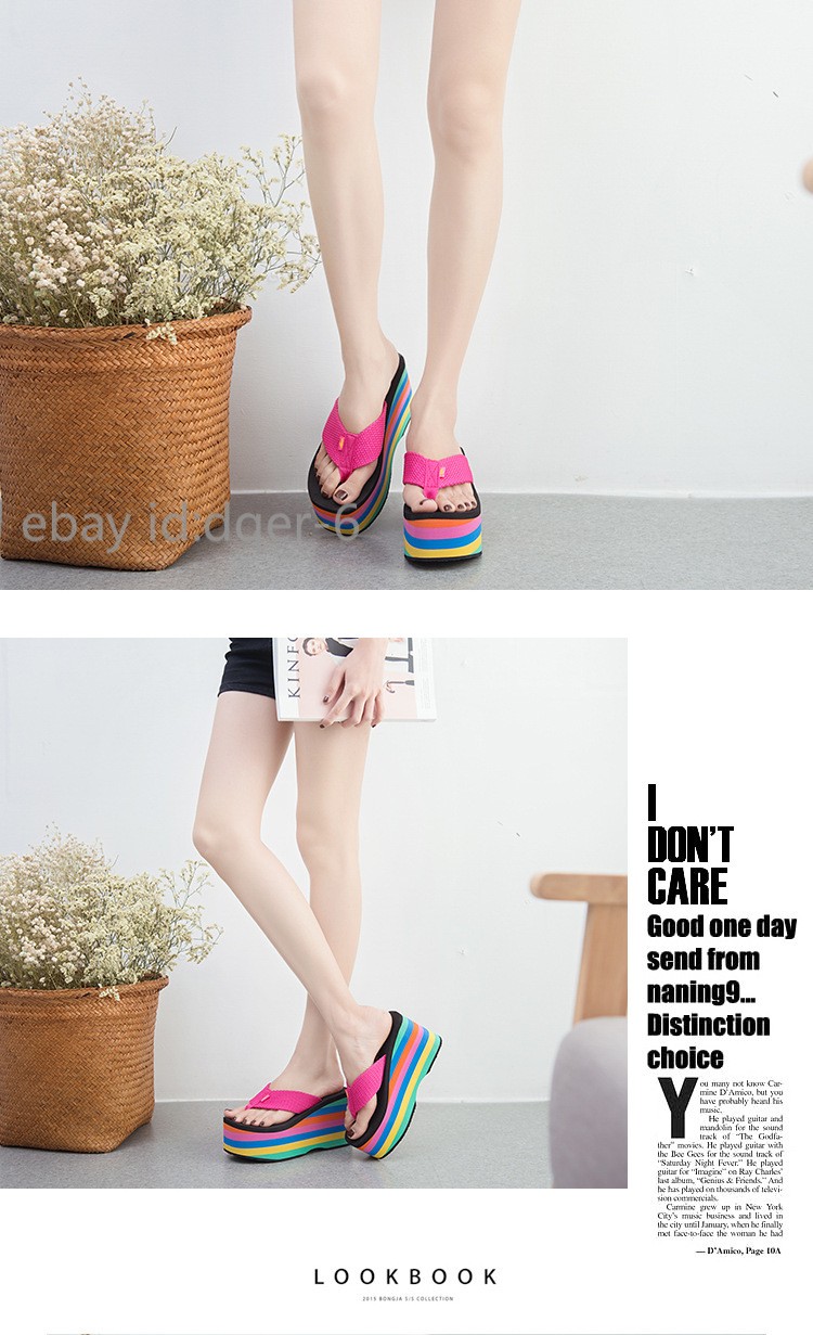 Womens Wedges Flip Flops Summer High Heels Sandals Platform Slippers Solid Shoes