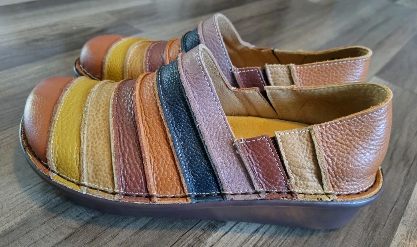 SPRING STEP Firefly Clogs Women Size 8-8.5 EUR 39 Camel Multi Leather CLEAN
