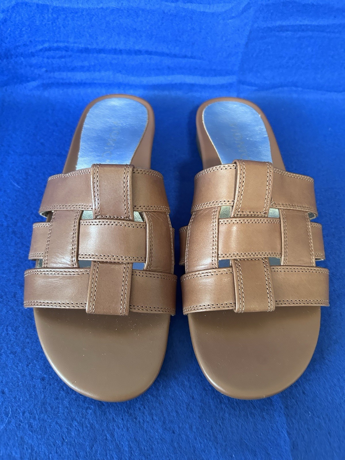 Vionic Leather Slide Sandals-Glendora-Tan Leather-7.5M