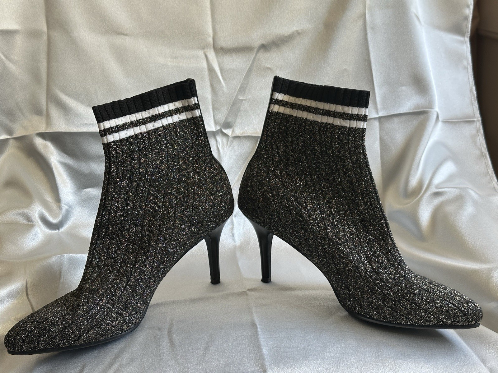 Stewart Weitzman Waverly Sock Booties, Gold 3.25” Heel