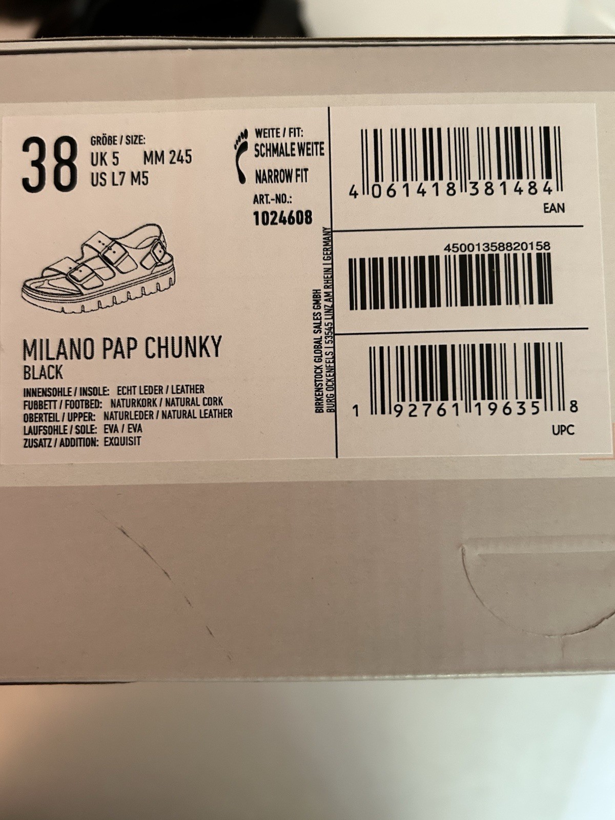 New Birkenstock $230 Milano Exquisite Chunky Sandals 38 7 7.5 Narrow Medium.