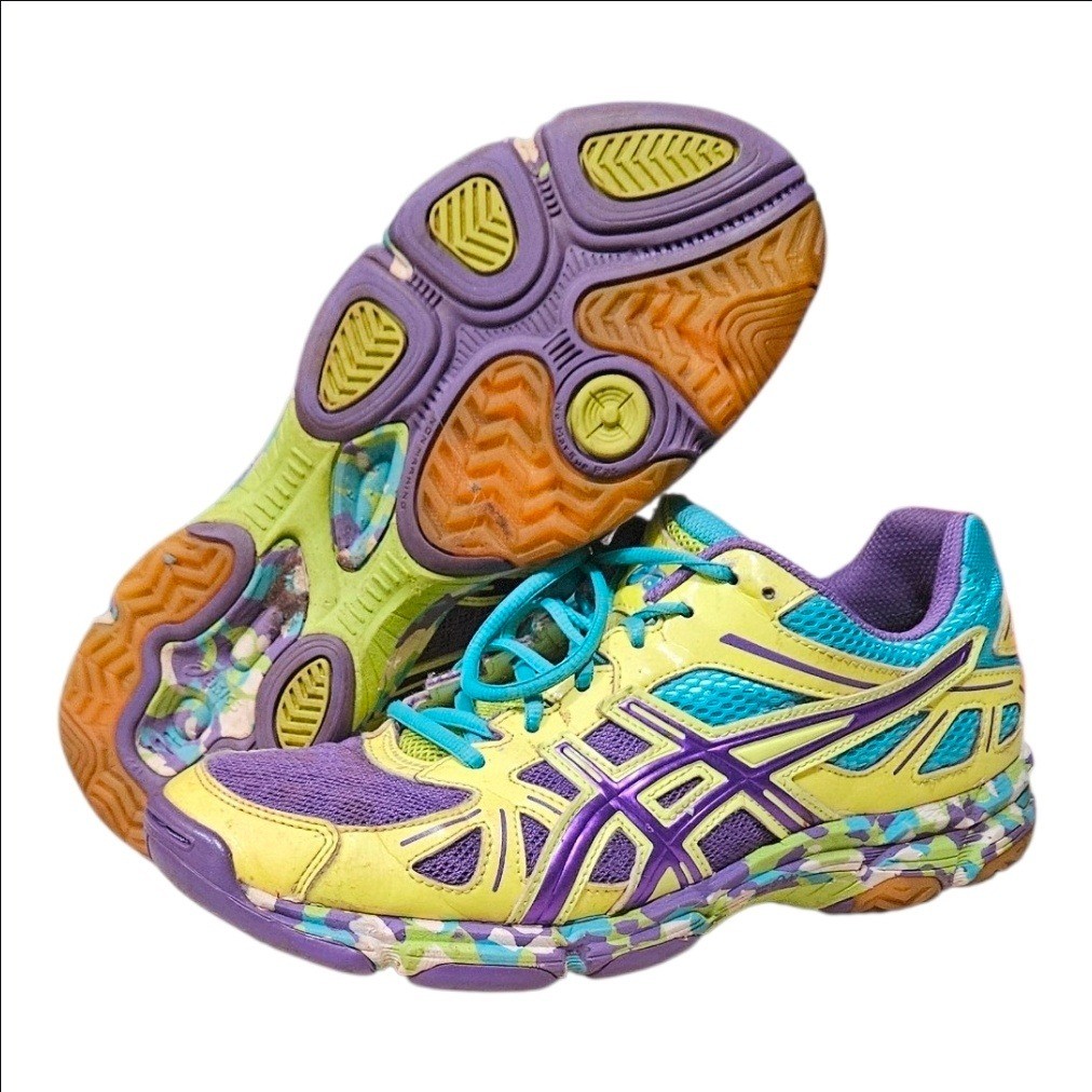 Asics Gel-Rocket 7 Volleyball Shoes Neon Yellow Purple Teal Womens 9 Sneakers