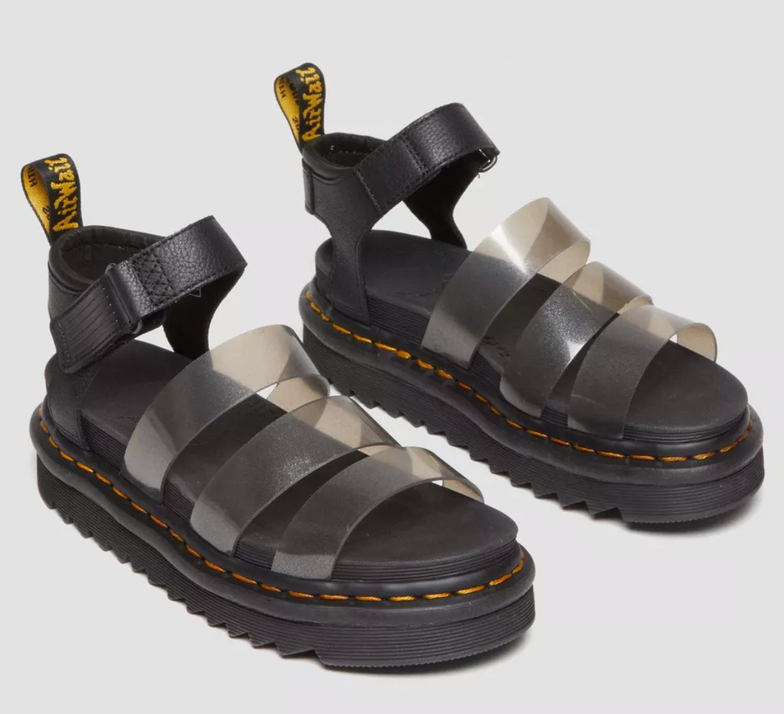 DR MARTENS BLAIRE JELLY GLITTER STRAP SANDALS BLACK SIZE 9