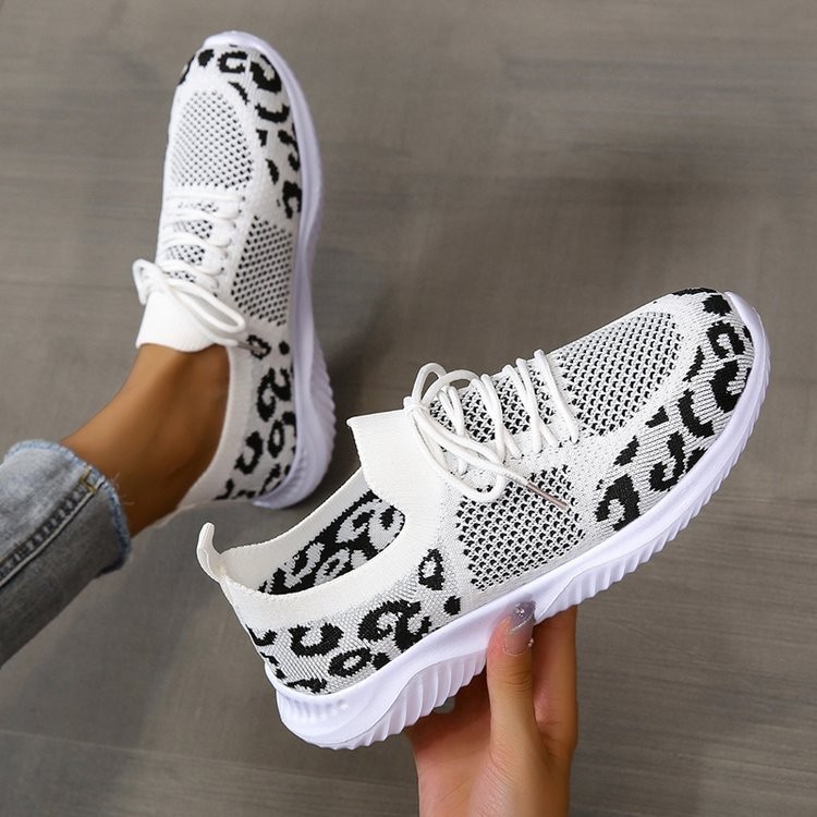 Women’s Leopard Print Sneakers Lace Up Fashion Casual Walking Running Shoes