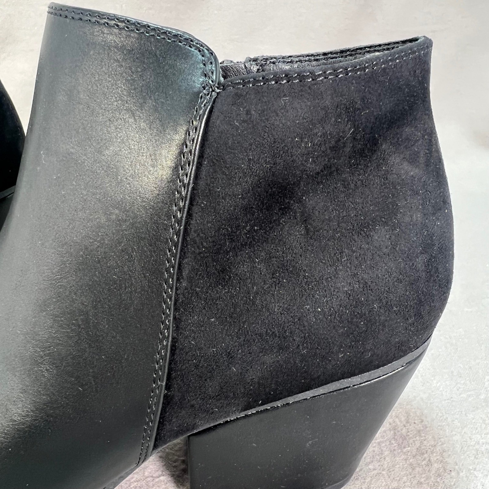 Black Pointed Toe Block Heel Ankle Booties Edgy Street Style Night Out 7.5