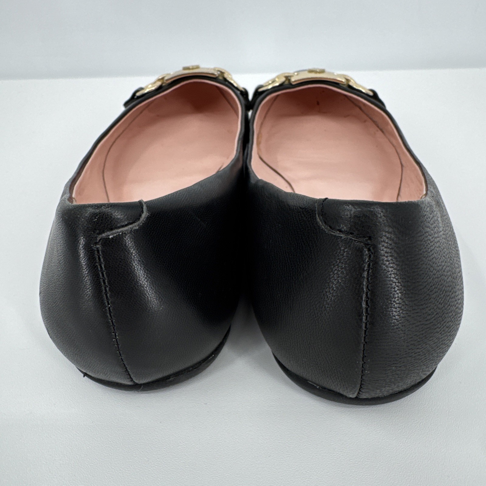 Kate Spade New York Phoebe Black Leather Gold Logo Ballet Flats 8 City Preppy