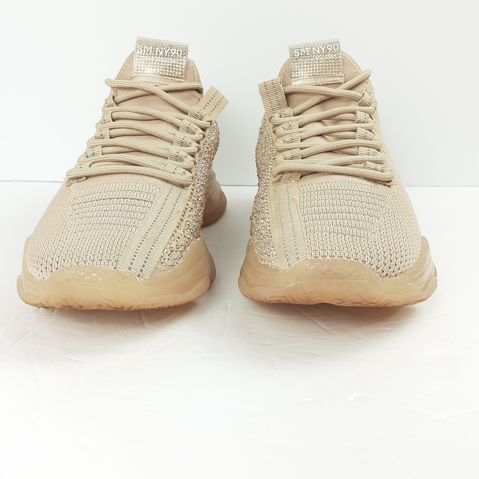Steve Madden Womens Rhinestone Maxima SM NY90 Tan Beige Sneakers Size 9M Sparkle