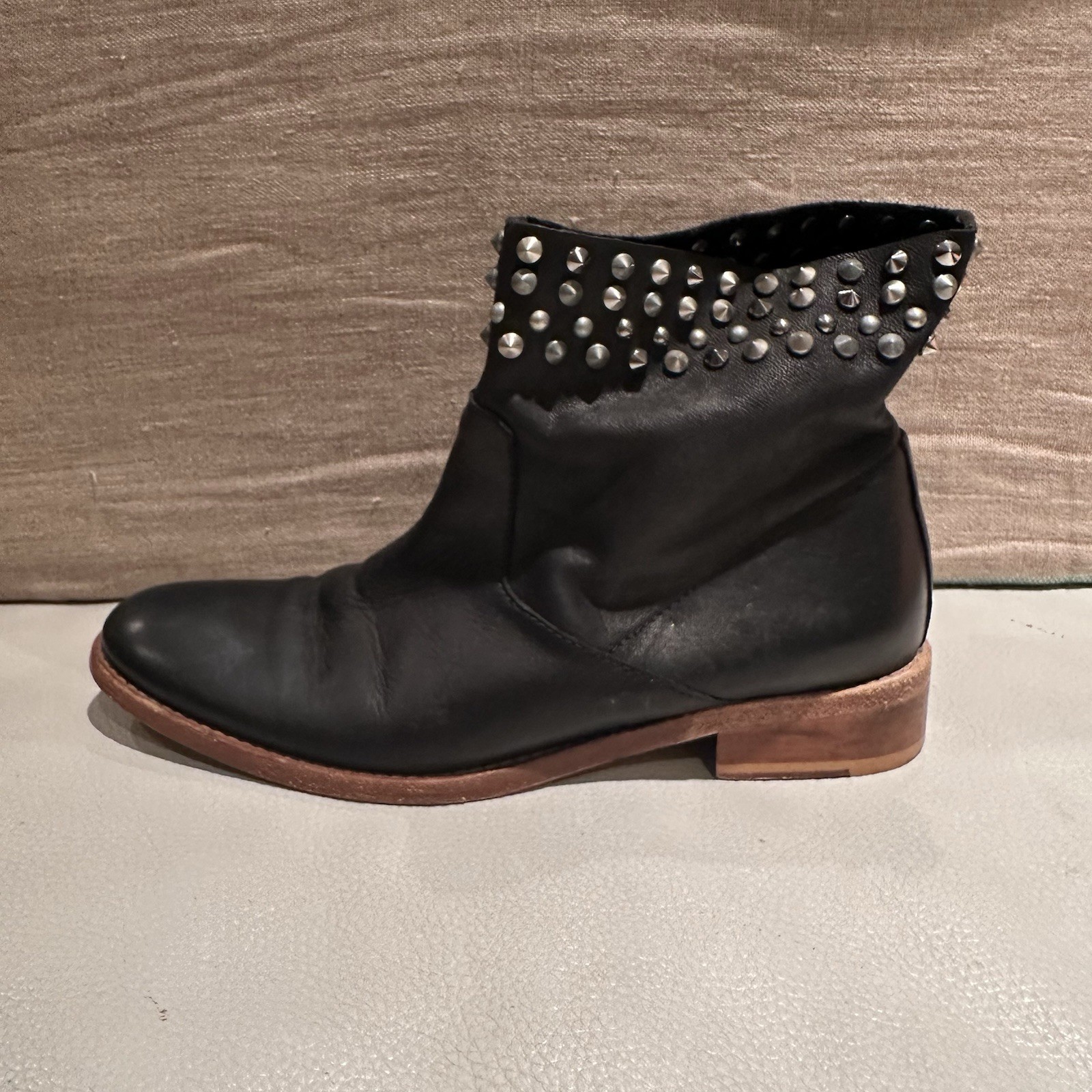 Zadig & Voltaire Low Marlow Black Leather Studded Ankle Boots Size 36 US 6.5