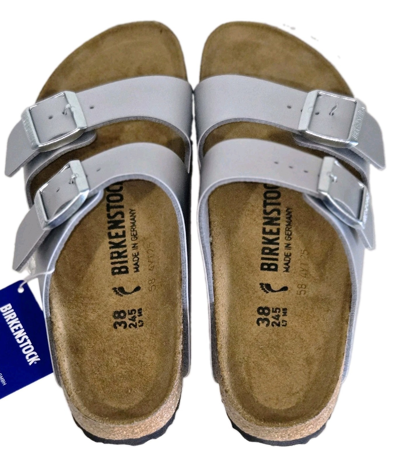 BIRKENSTOCK ARIZONA SLIDE SANDAL METALLIC SILVER Women’s 38 7-7.5 $118 NEW!