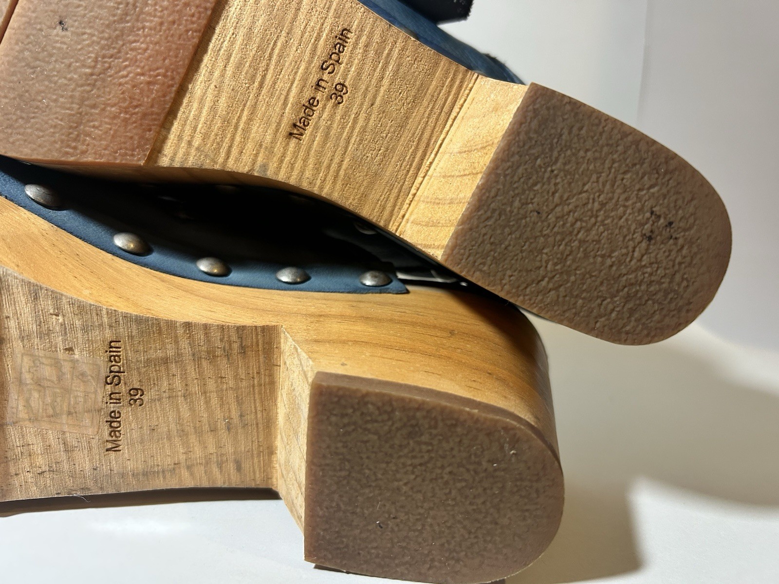 Free People Culver City Clogs Teal Blue Leather Wood Platform Buckle Studded 9