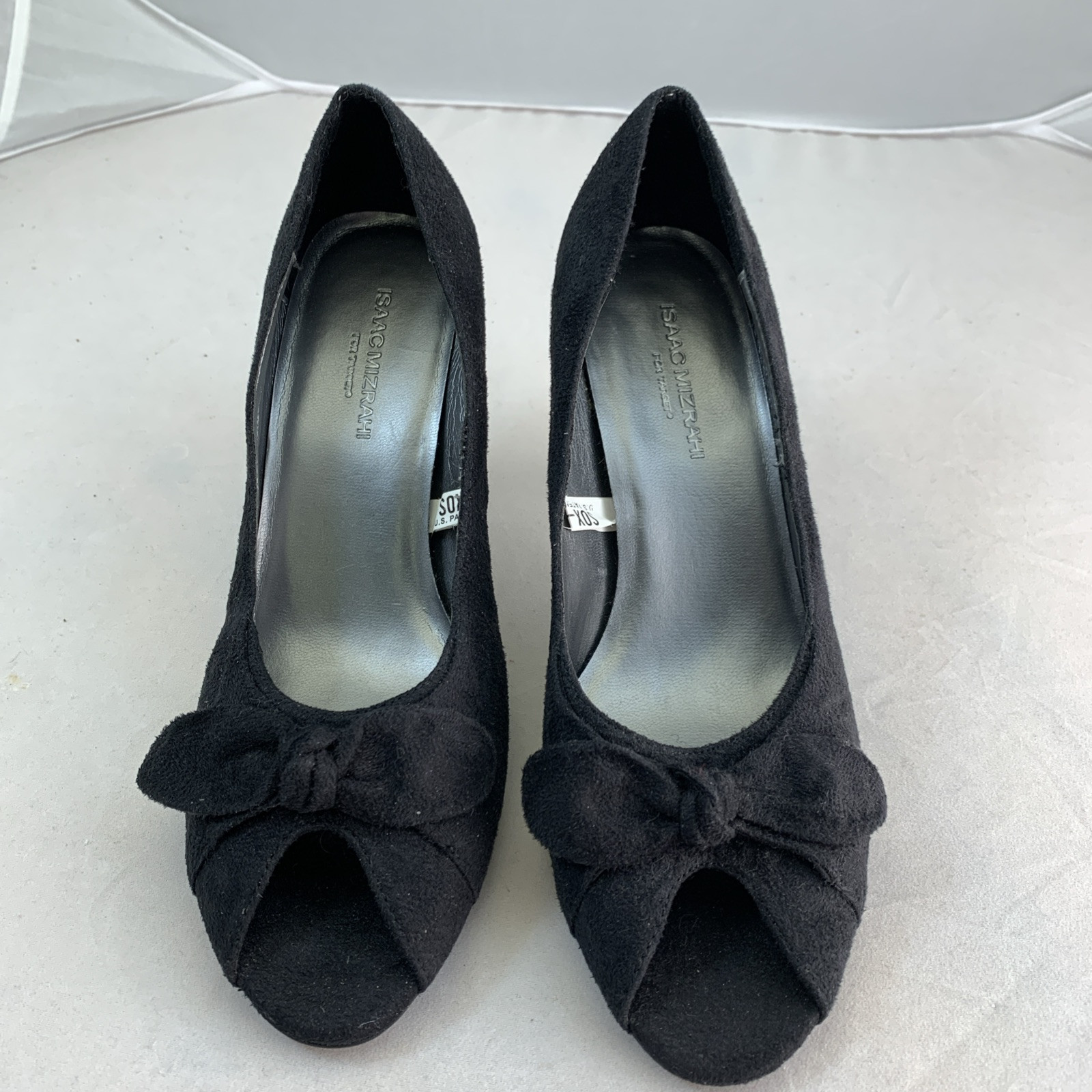 Isaac Mizrahi for Target Gabi Heels Peep Toe Bow Faux Suede Slip On Black Size 7