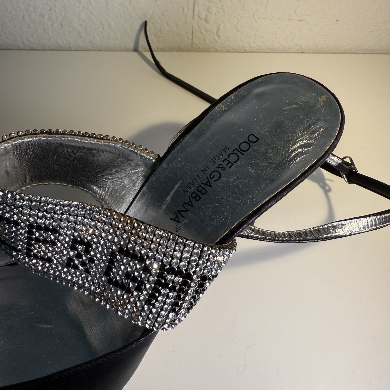 Vtg DOLCE & GABBANA CRYSTAL LOGO HEELS 40.5