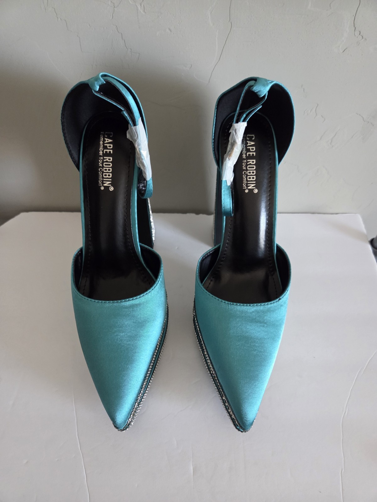 Cape Robbin Turquoise Platform Slingback Heels Rhinestone Block Heel Size 10