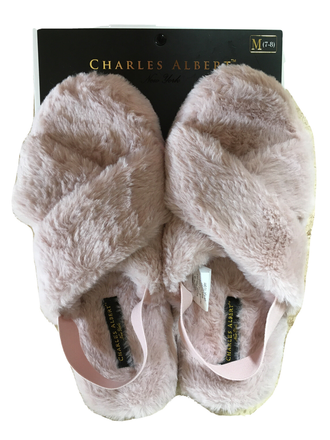 Charles Albert Faux Fur Criss-Cross Slippers with Back Strap; 7-8(M) 9-10(L) $95