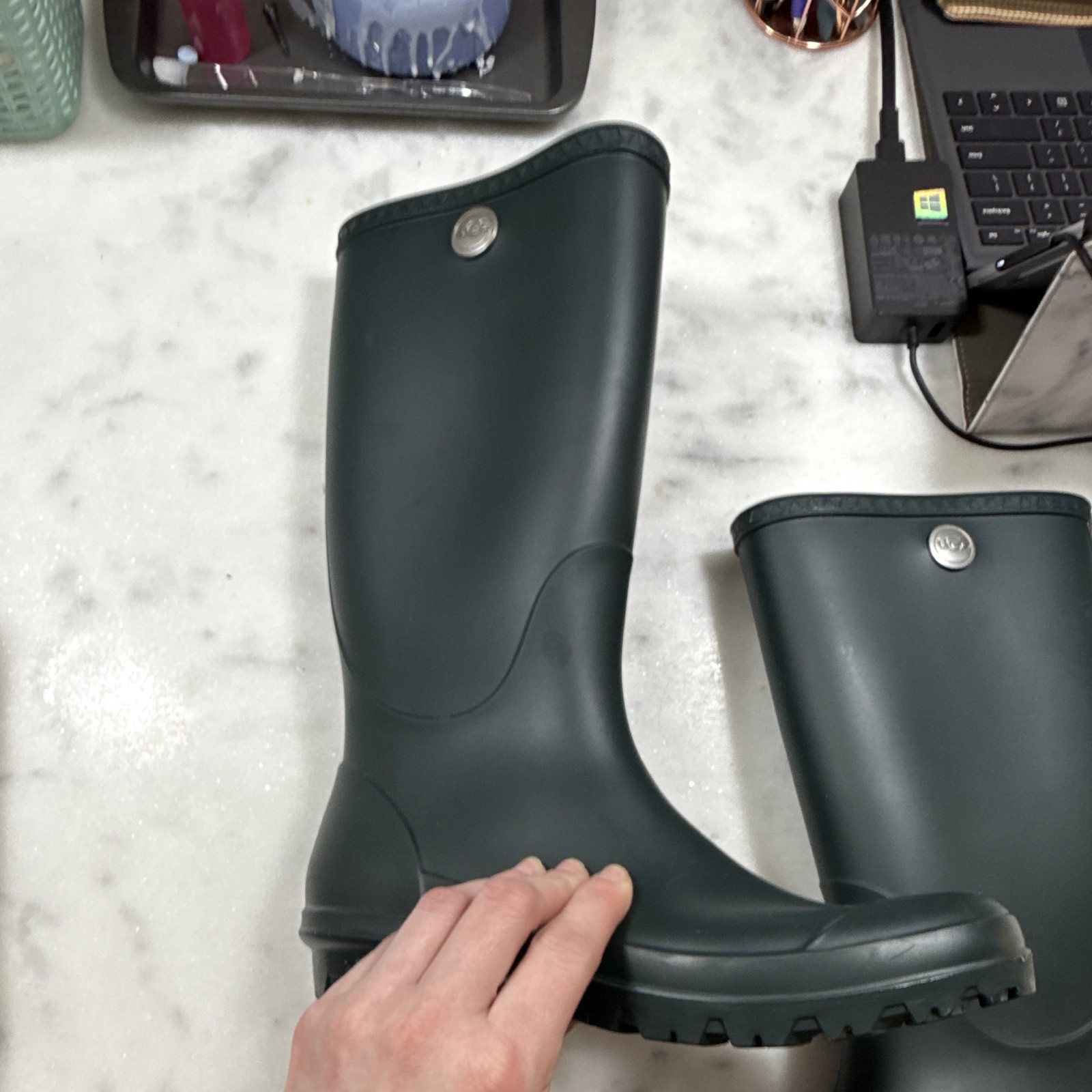 UGG Shaye Women’s Knee High Waterproof Rubber Pull-On Rain Boots Green 8