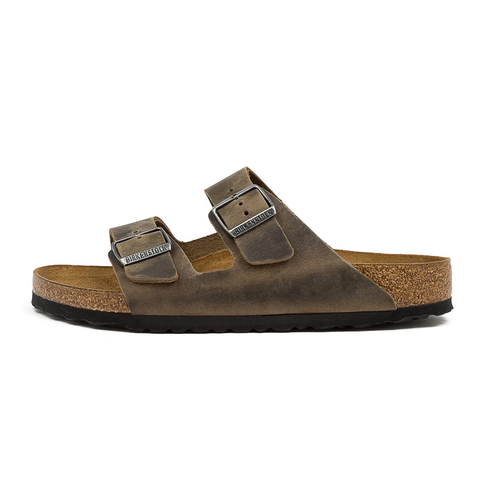 Birkenstock Arizona Faded Khaki Oiled Leather Two-Strap Sandals Women’s Shoes