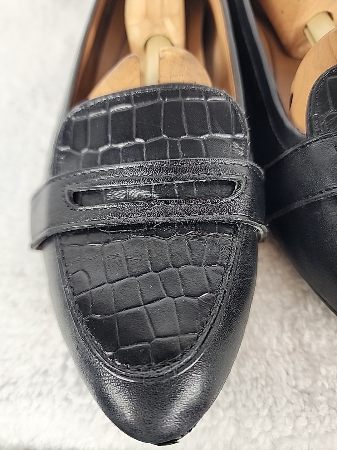 Vionic Savannah Flat Loafer Casual Shoes WOMENS 7.5 Black Alligator Look Leather