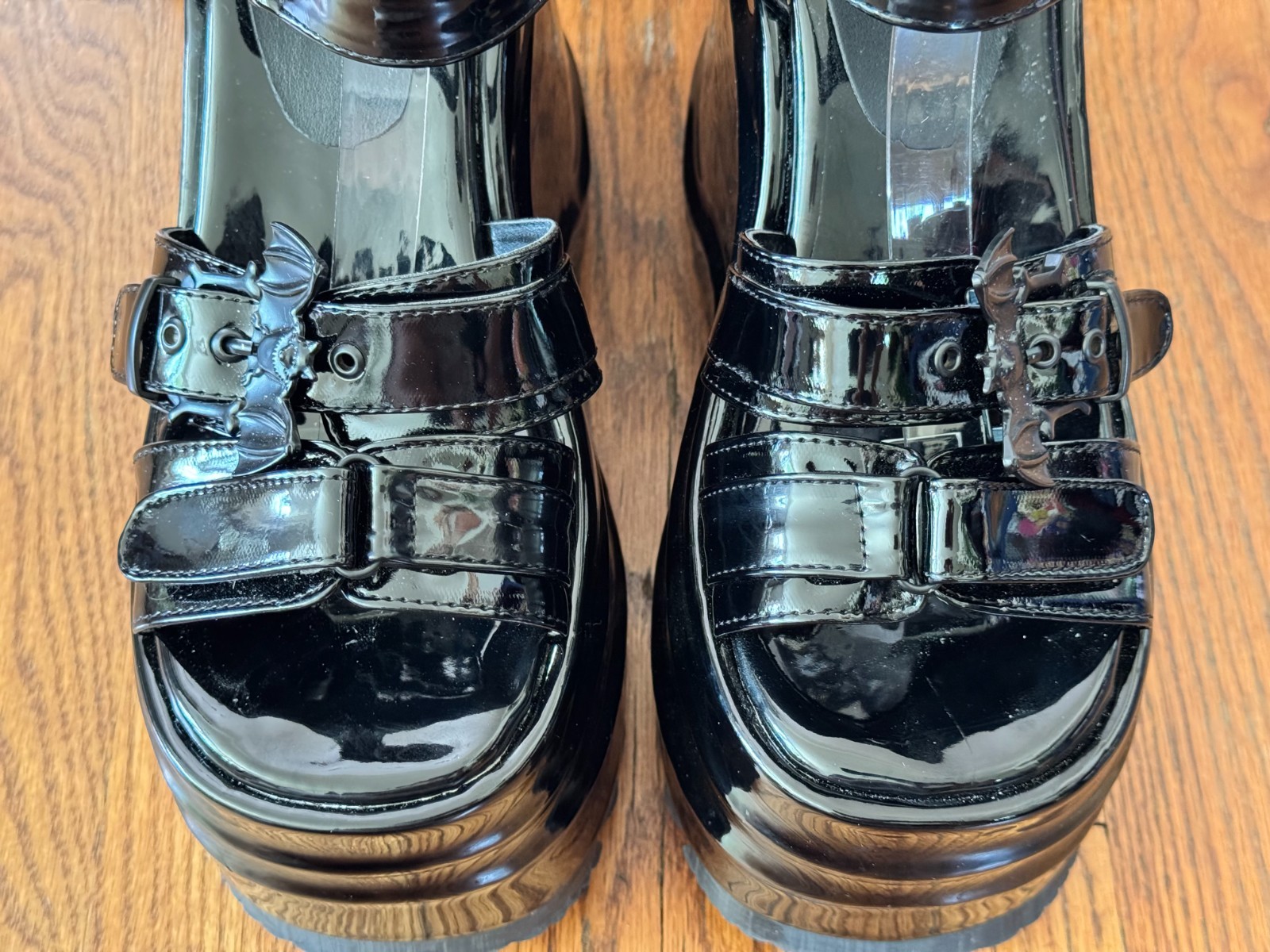 Demonia WAVE-13 Black Patent Platform Sandals | Goth Y2K | Size 9
