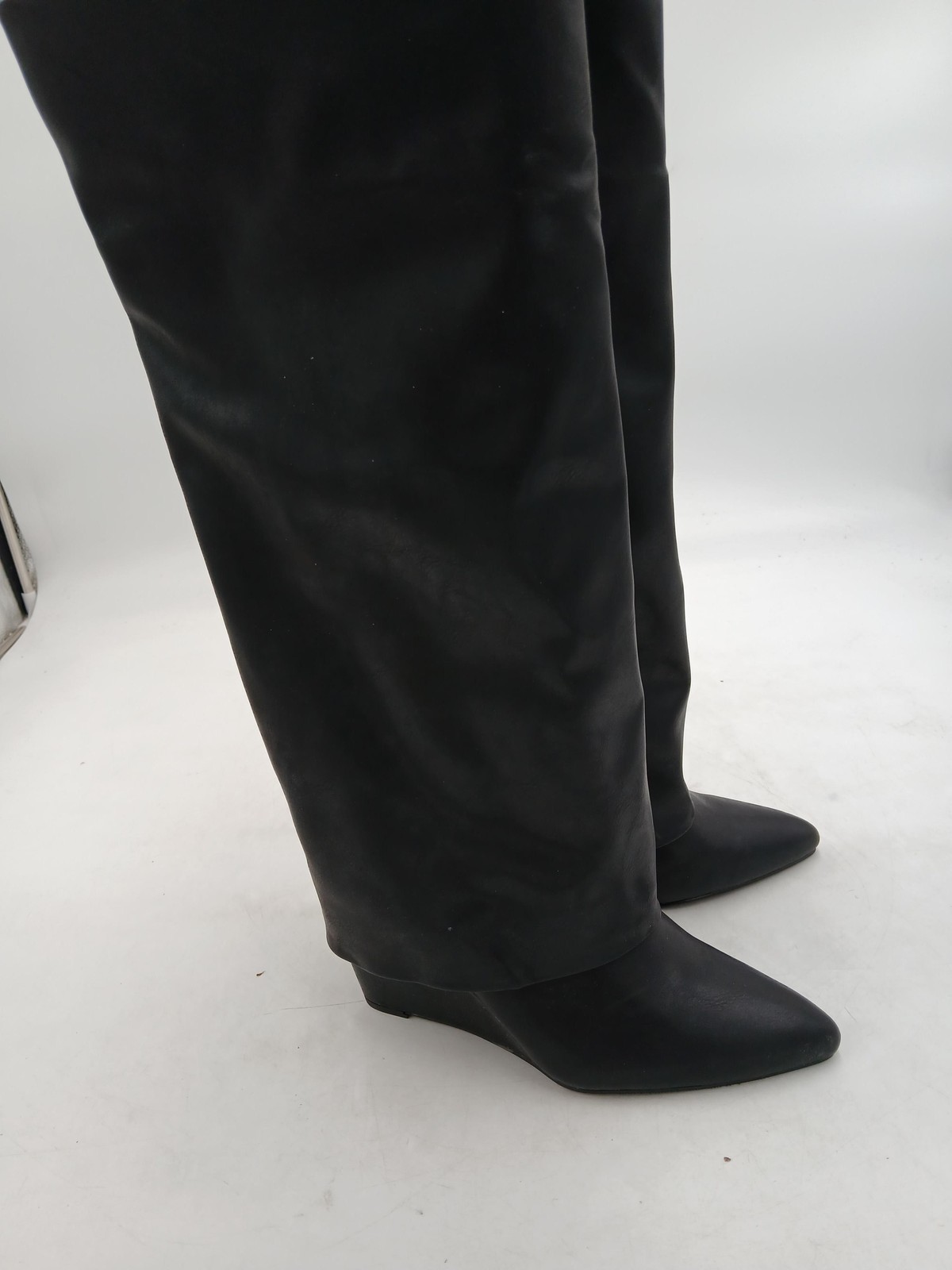 Evannder Sock Boots Womens Black PU Over The Knee Wedge Pointed Toe Size 7.5
