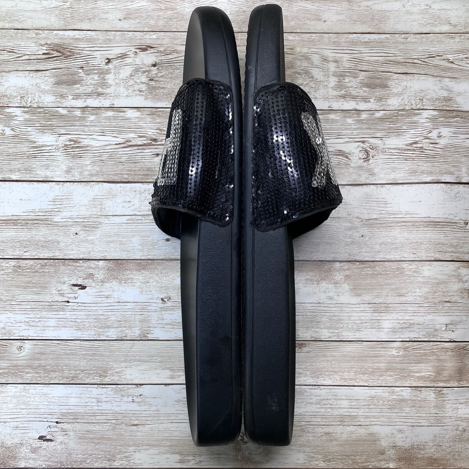 Victoria Secret Cushioned Black PINK Rhinestone Rubber Slides Womens XL