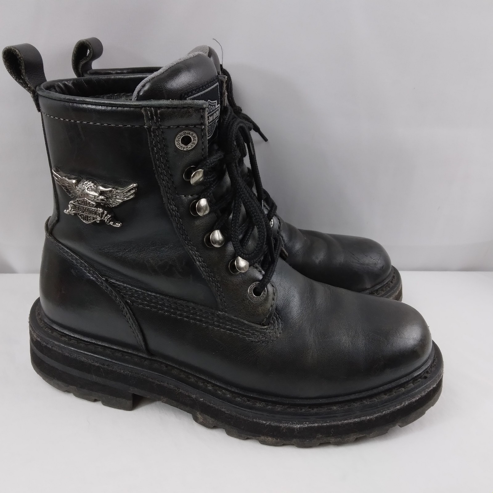 HARLEY-DAVIDSON Lace Up Chukka Boots Black Metal Emblem Grunge Rock Women’s 7.5
