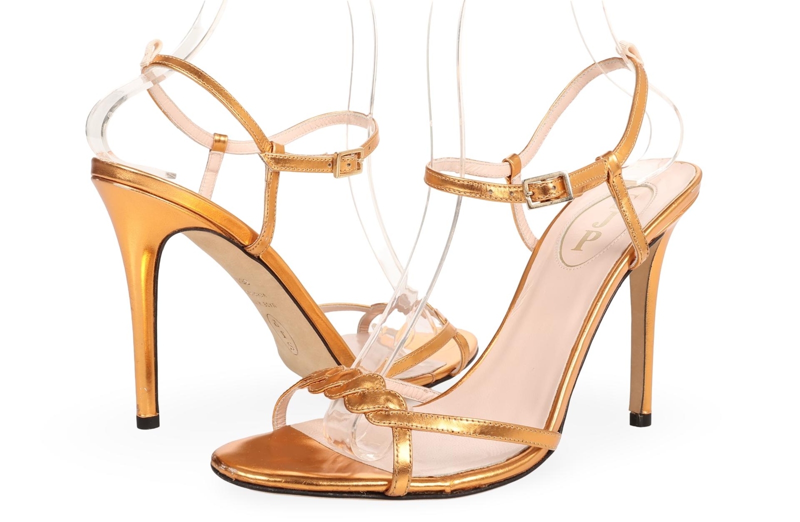 Sarah Jessica Parker 226027 Metallic Bronze Leather Ankle Strap Heels Size 38.5