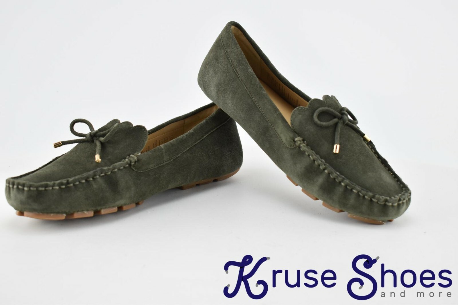 Lands’ End Women’s «Deep Olive» Scalloped Suede Driving Mocs Size 7D