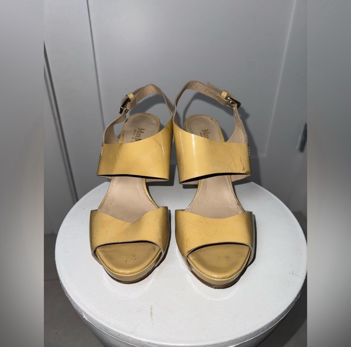 Max Mara Tan Patent Heels/ 7.5