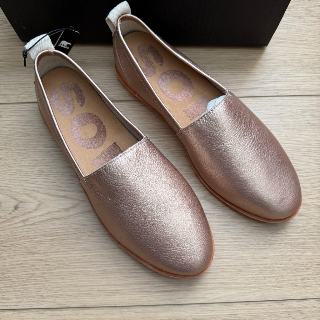 SOREL Ella Slip On Womens 9.5 Warm Gold Rose Metallic Leather Loafer Flats NEW
