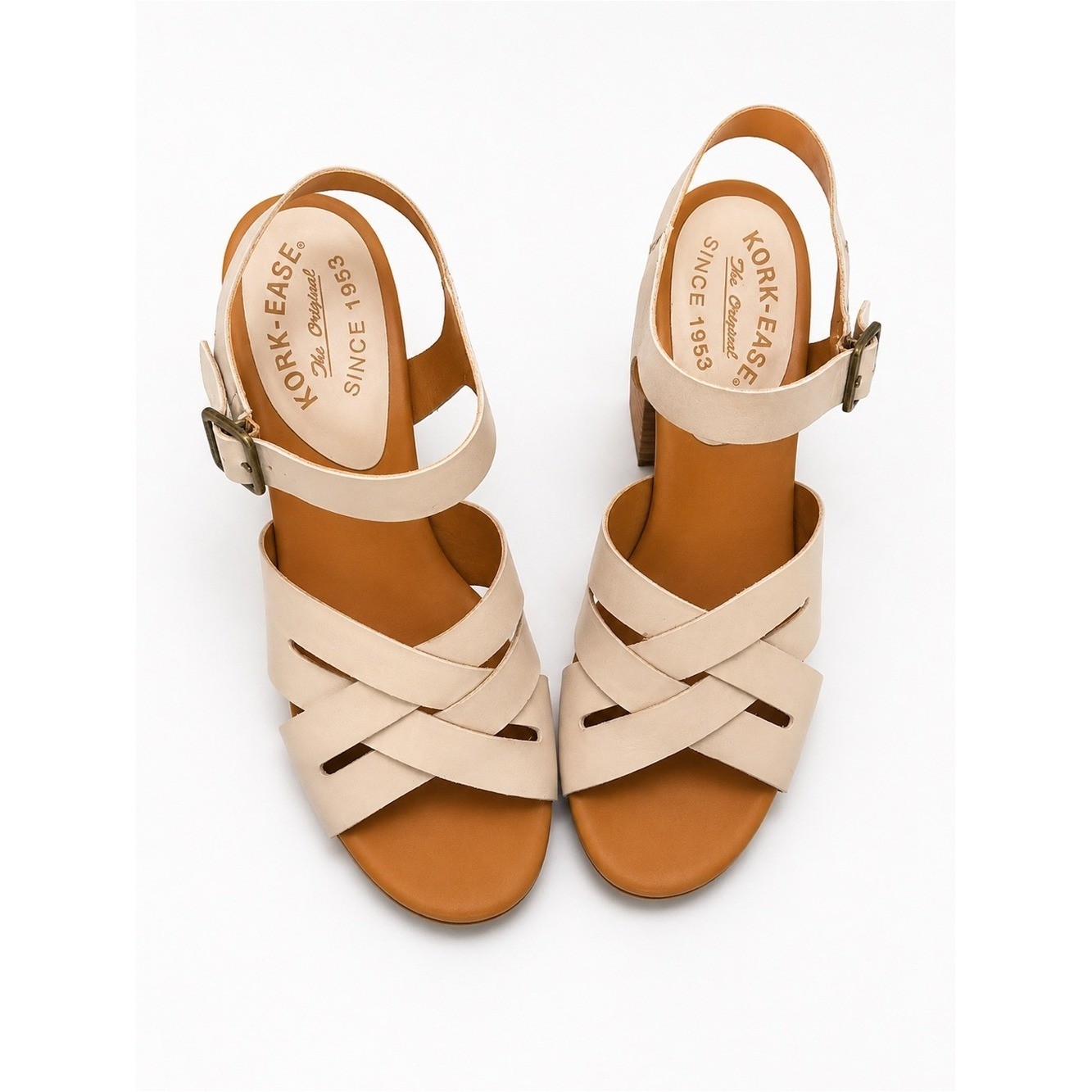 Kork-Ease Women’s Leather Platform Block Heel Sandals Ivory Cream Size 8M