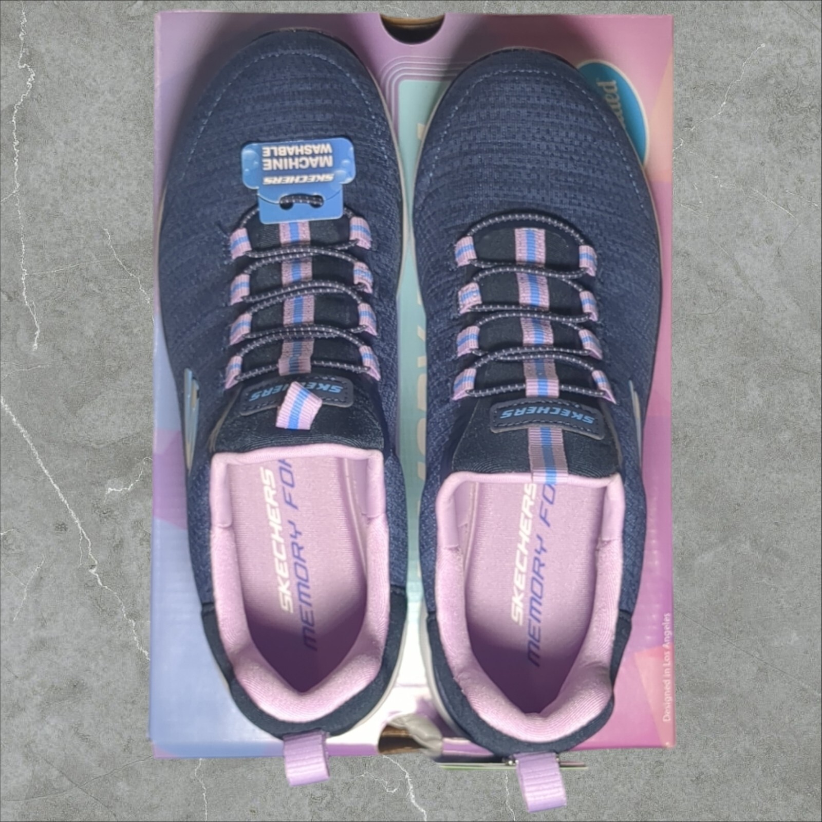 Skechers Summits Fresh Impression Sneakers Women’s 6 Navy Lavender Slip On Shoe
