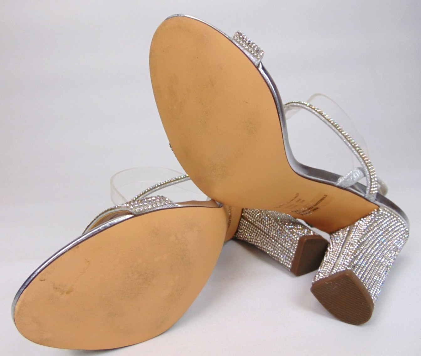 Nina Sanchia Evening Heels Sandals Womens Size 8.0 Med Rhinestone Silver Strappy