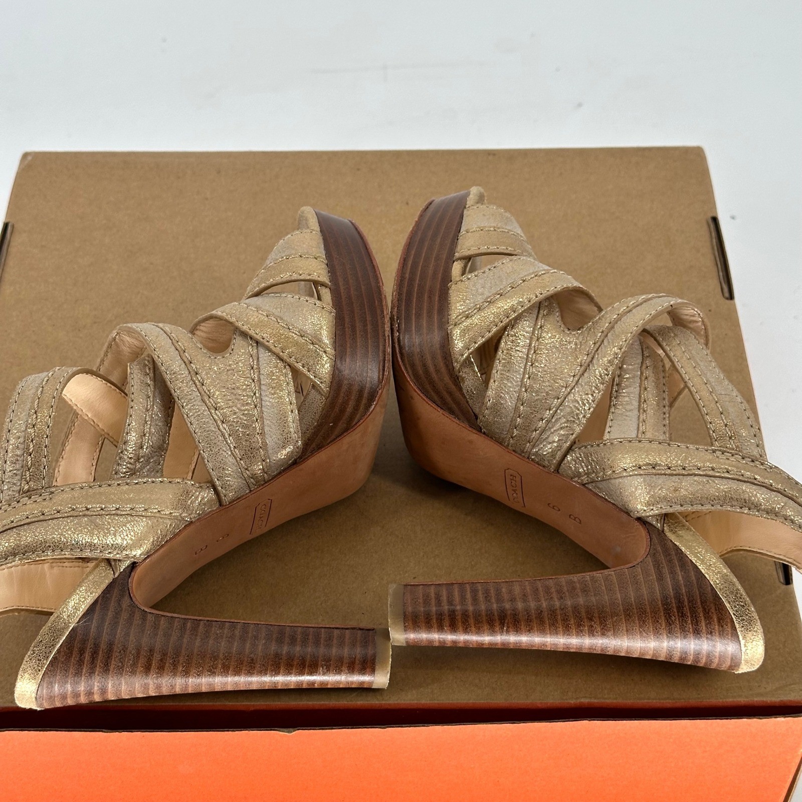 Coach Brynne Gladiator Metallic Gold Platform High Heels Ankle Strap Women’s 6 B