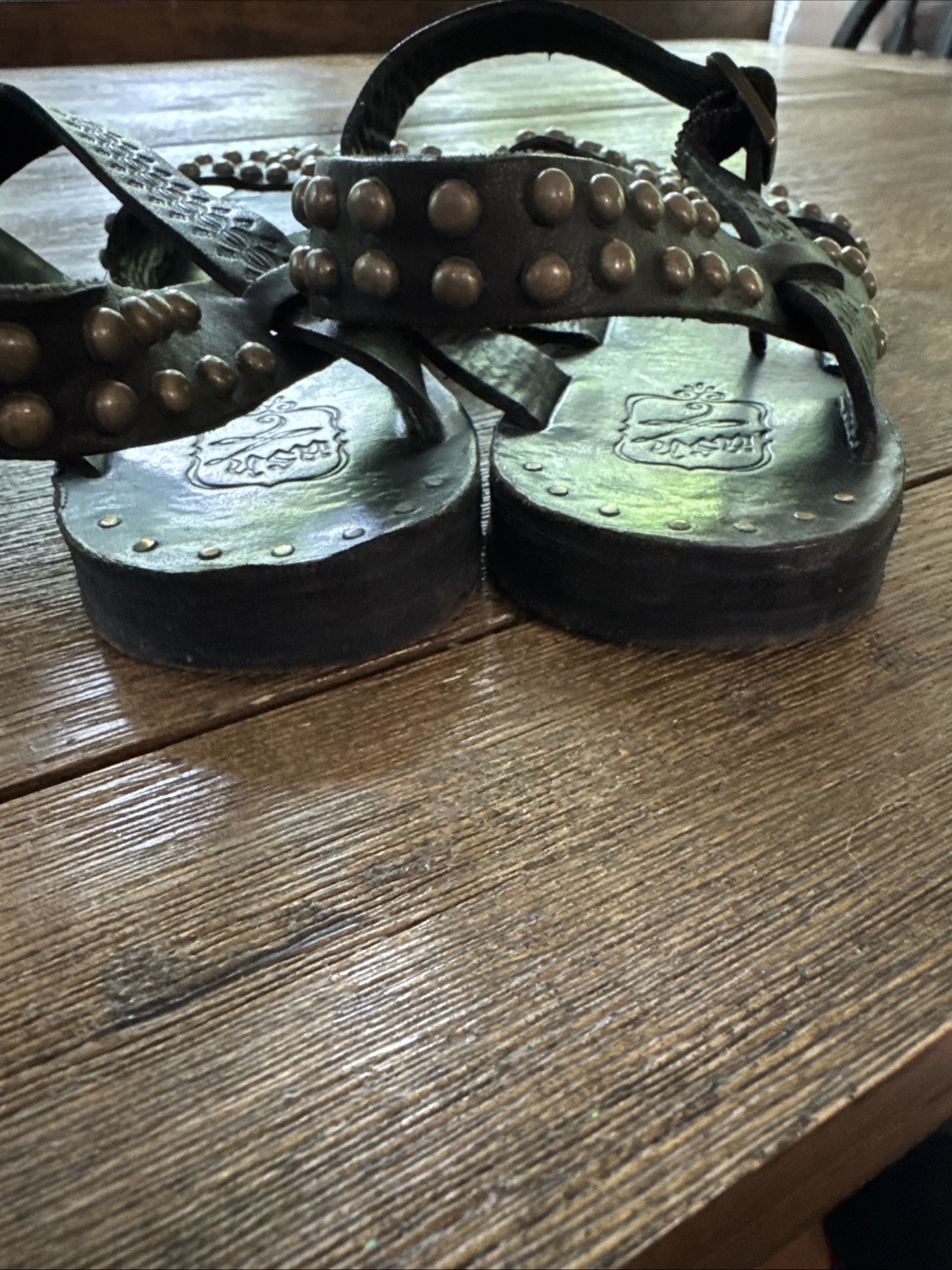 ASH Sandals Black Leather Brass Studs EU 39 US 8 Goth Punk Metal