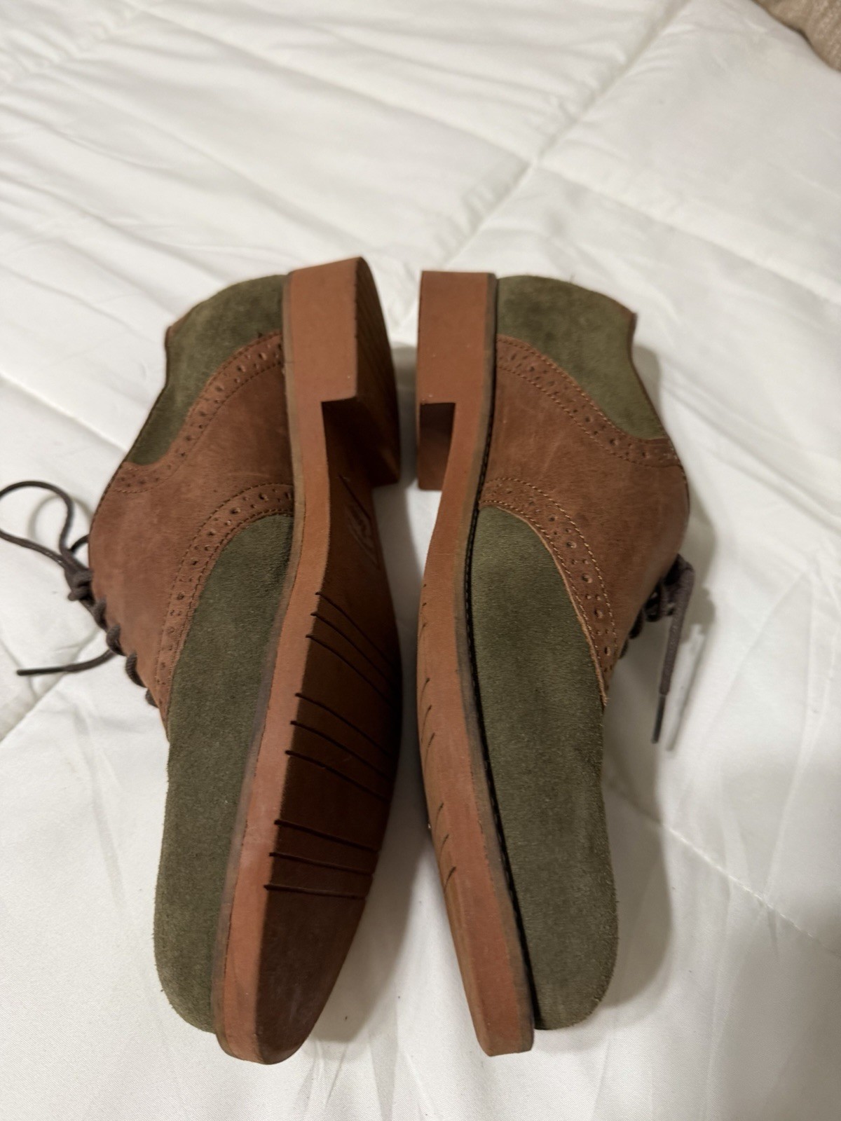 G.H. Bass & Co. Womens Suede Oxford Dress Shoes Green/Brown Colorblock 8.5