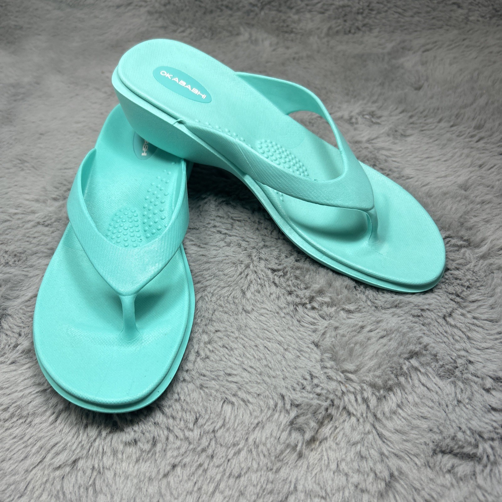 OKABASHI WOMEN’S Splash Flip Flops SANDALS SIZE M/L 8-9 Aquamarine USA Comfort