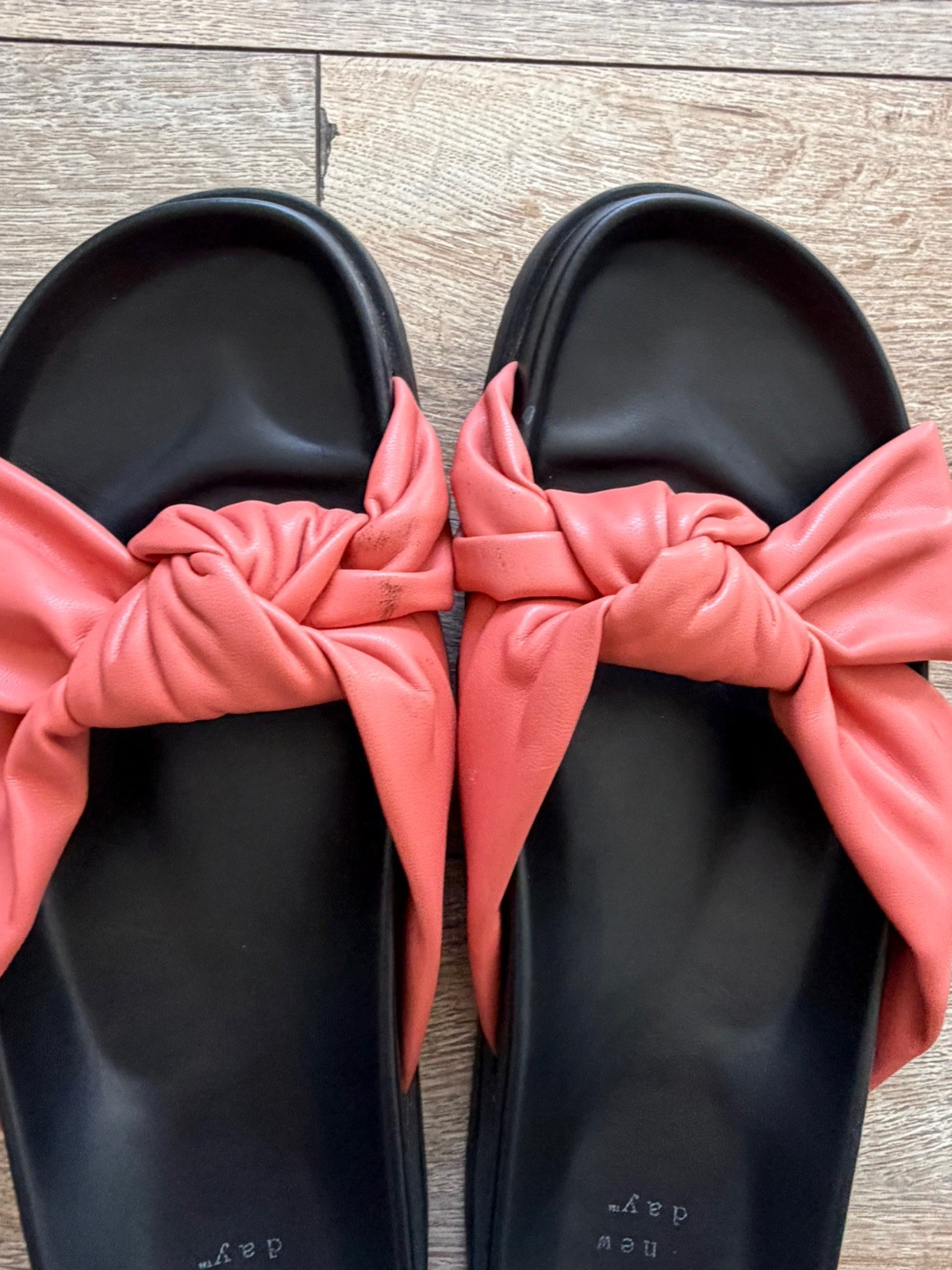 A New Day Sandals Womens 10 Kaylin Knot Slide Flats Slip On Orange Faux Leather