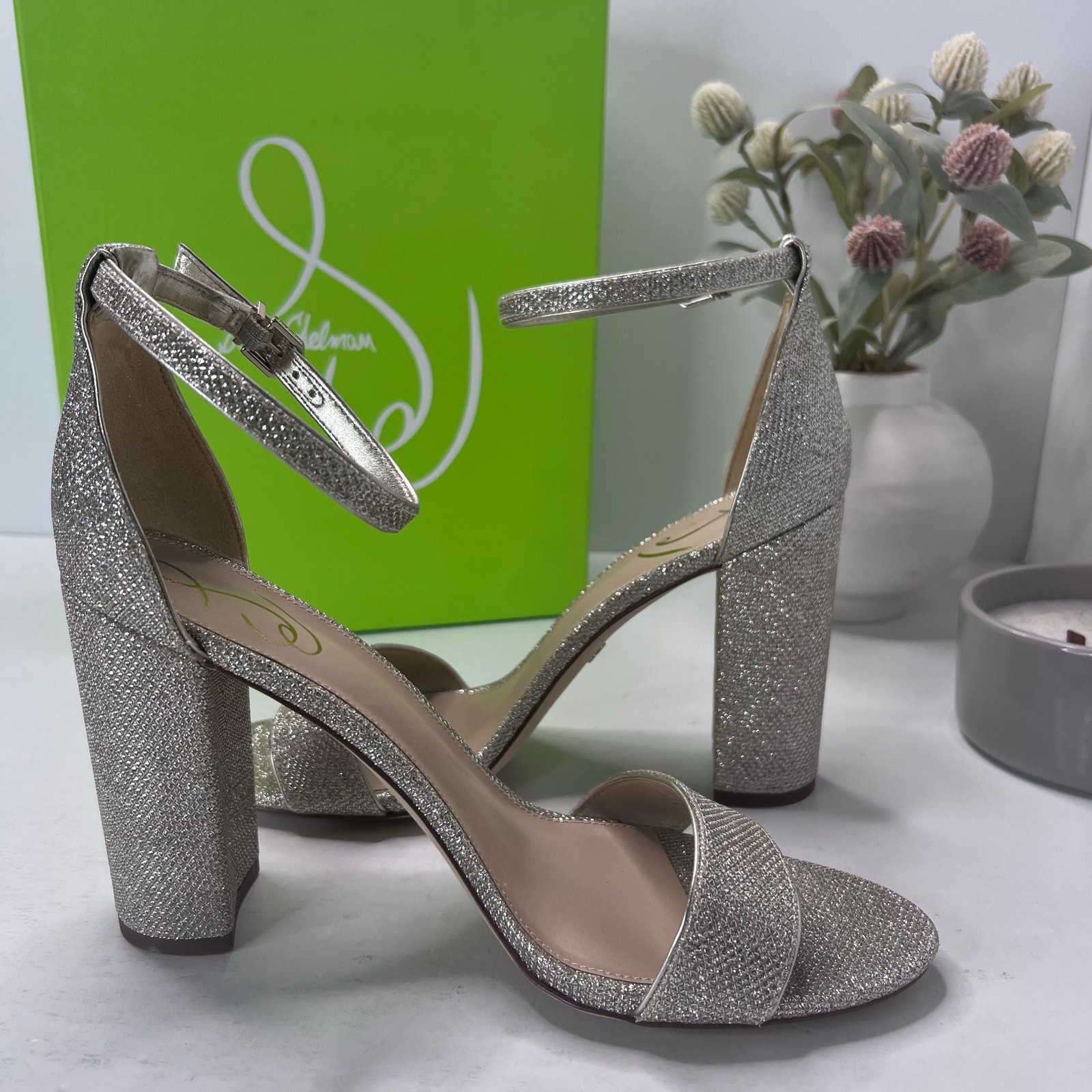Sam Edelman Yaro Ankle Strap Block Heel Light Gold Mesh Women 11M Tried On