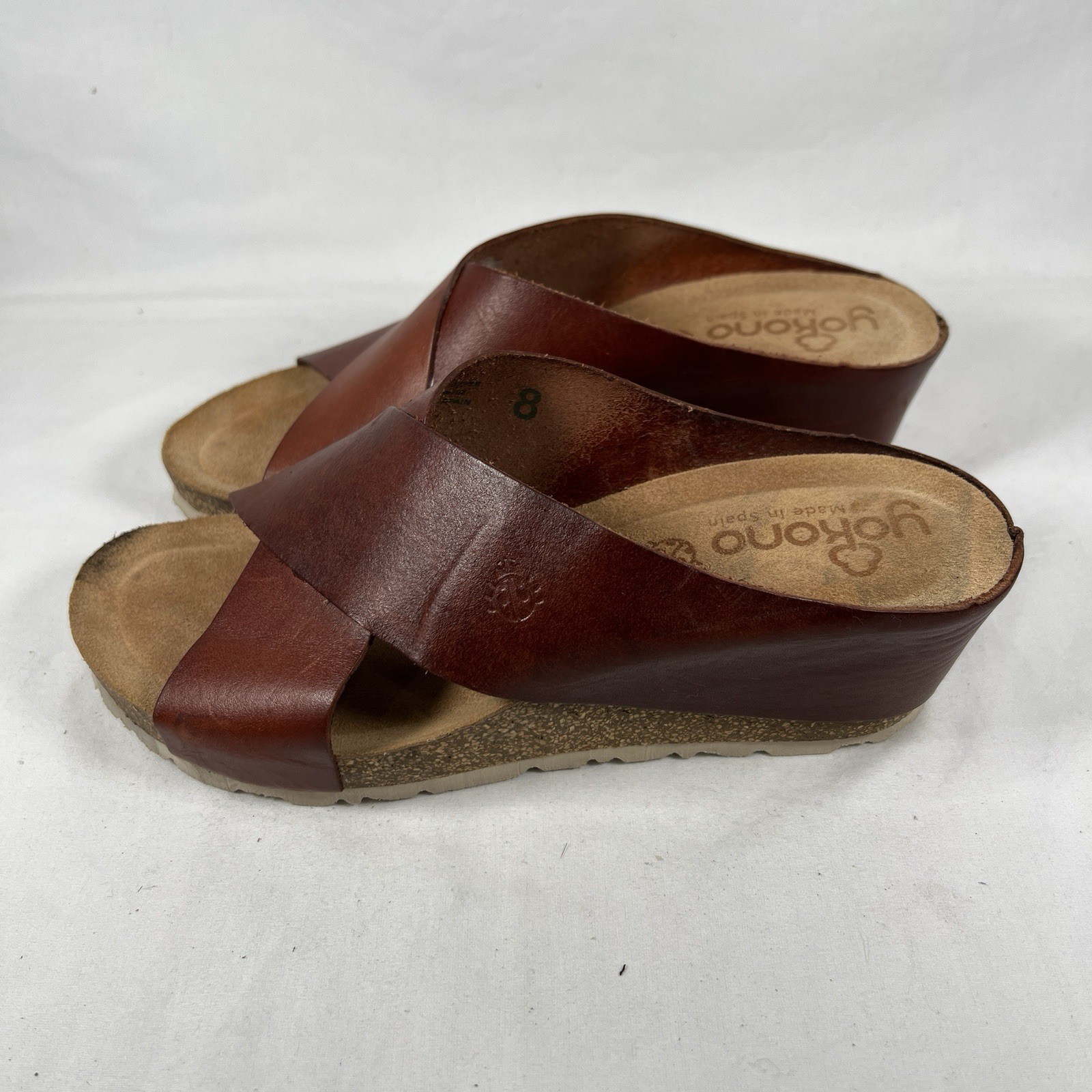 Yokono Spain Brown Leather Platform Slide Sandals Sz. 8 Minimalist Boho