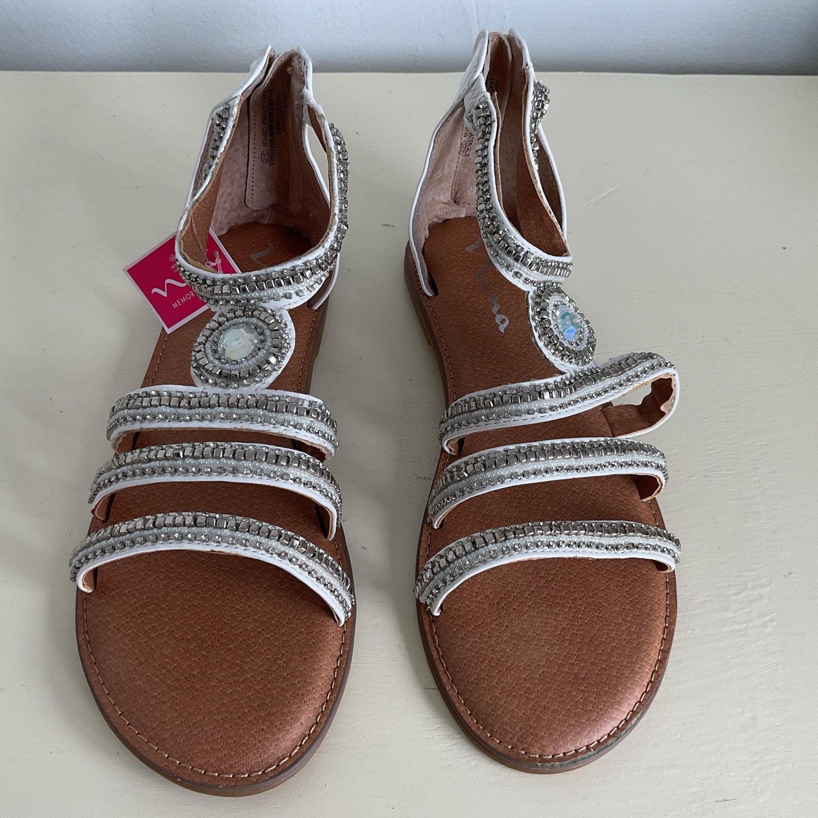 Nina Sparkly Rhinestone Ankle Strap Flat Sandal Women Size 5 wedding summer