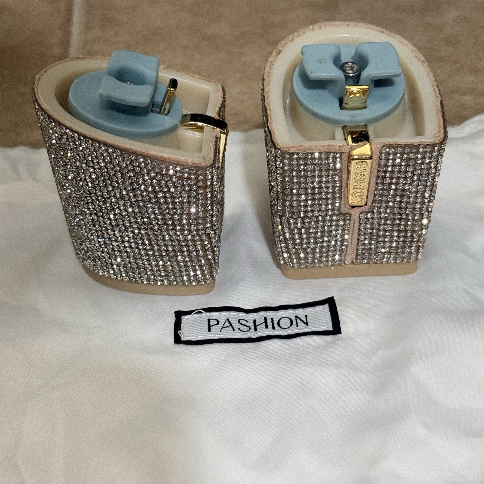 Size 9-11 Pashion Footwear Sand Rhinestone 3 Inch Heel Block “