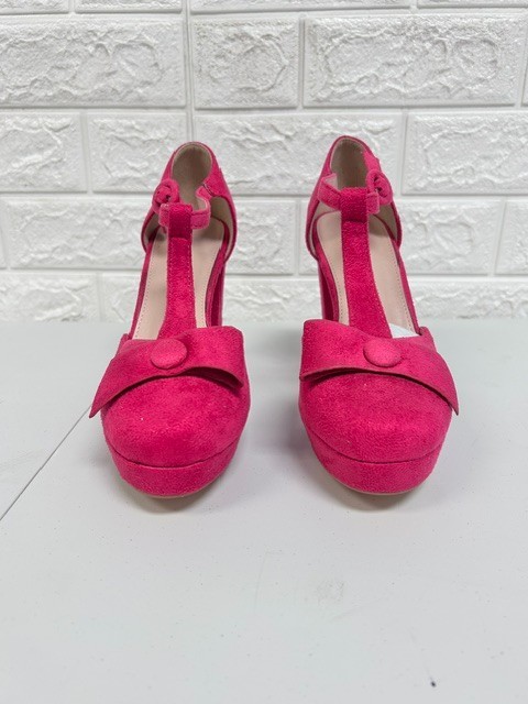 Pink Suede Platform Ankle Strap High Heels Size 7