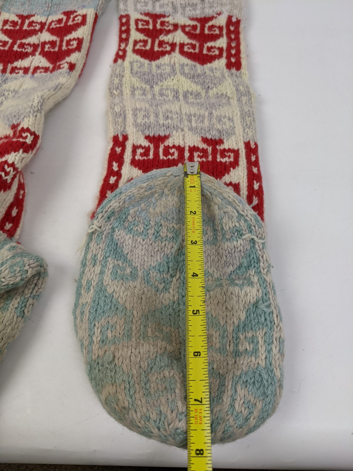 Vintage Hand Knit Hand Woven Traditional Pattern Slipper Socks Knee High